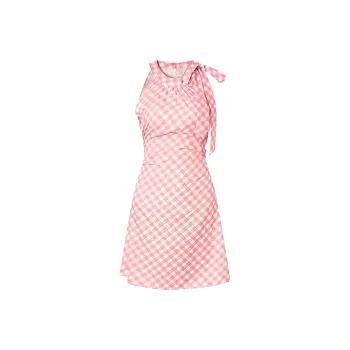 / Sleeveless Dresses Women's Pink Plaid