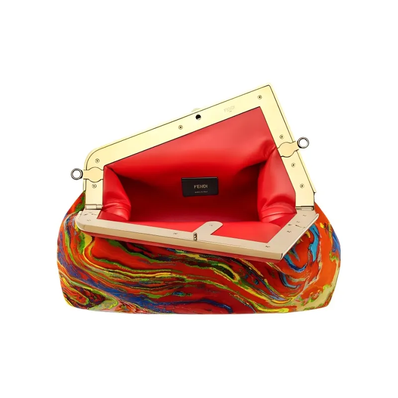 FENDI Fendi First Fabric With Sheepskin Clutches Shoulder Bag Crossbody Bag Medium Size Women's Red-3