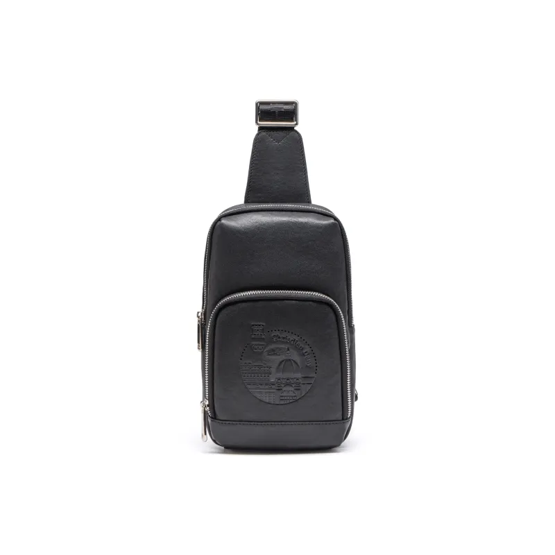 Chrisdien Deny Cow Leather With Fabric Sling Bag Regular Men's Black-0
