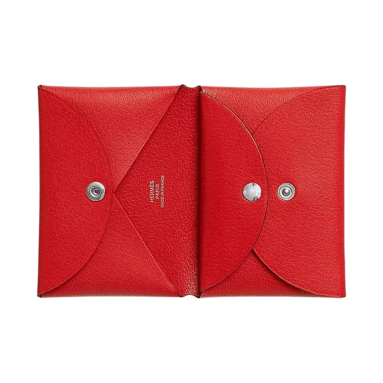 HERMES Calvi Duo Chamkila Goat Skin Card Holder Women's S3 Rouge De Coeur Heart Red-1