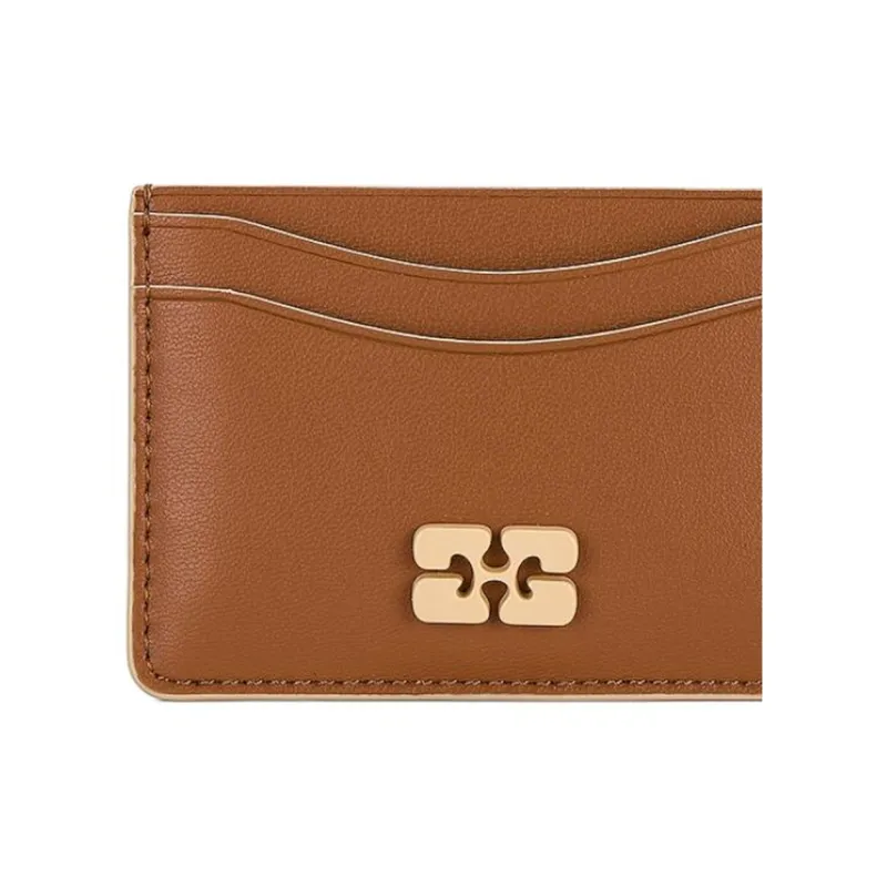 GANNI Leather Card Holder Card Holder Women's Brown-4