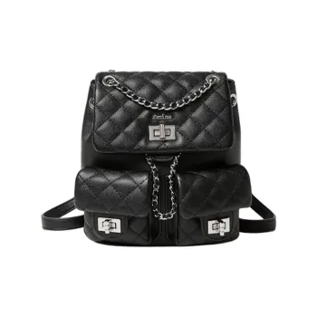 15 MINS Synthetic Leather Backpack Small Size Women's Midnight Black