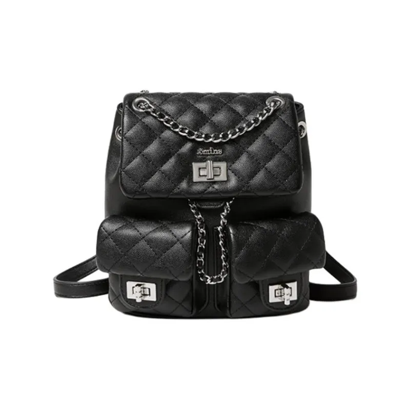 15 MINS Synthetic Leather Backpack Regular Women's Midnight Black-0