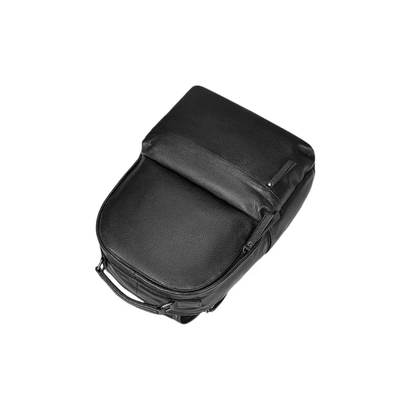 PESASRIE Top Grain Cow Leather Backpack Men's Black-4