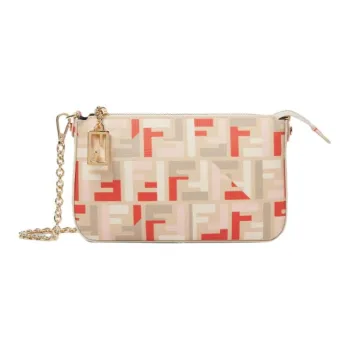 FENDI Jacquard Fabric One Shoulder Clutch Women's Beige