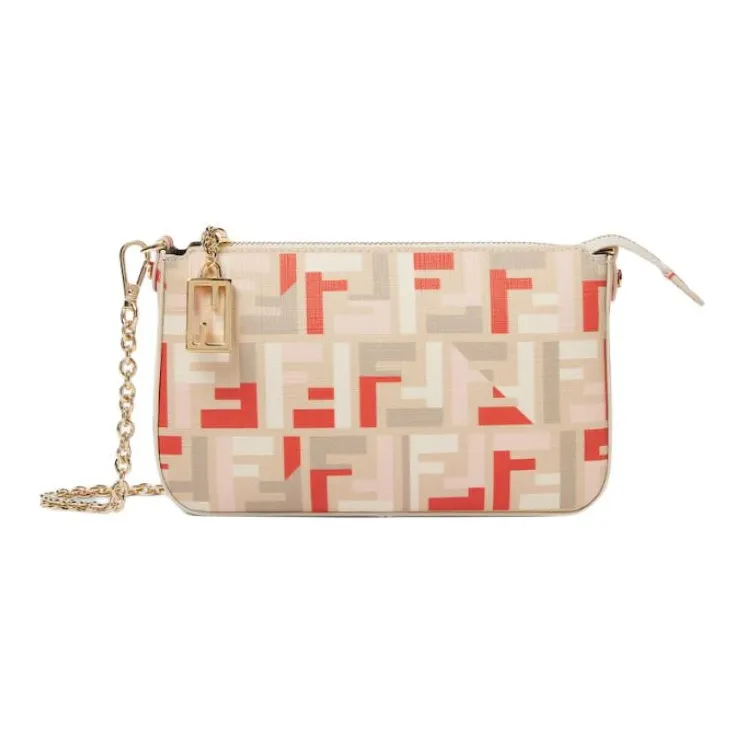 FENDI Jacquard Fabric One Shoulder Clutch Women's Beige-0