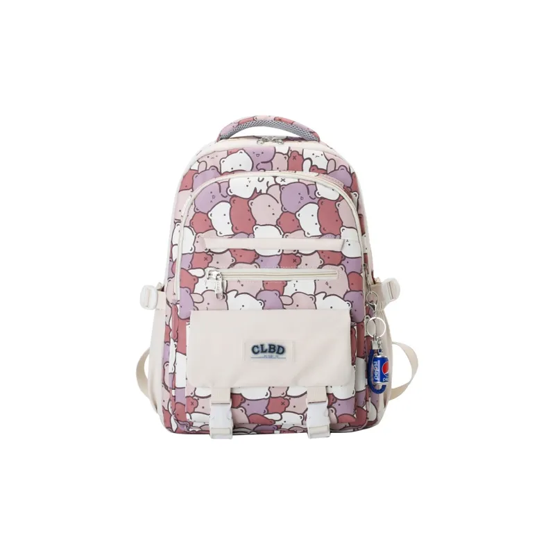 Wolfhorse Nylon Backpack Unisex Black Large Letter/Black Small Letter/Pink Cartoon-13
