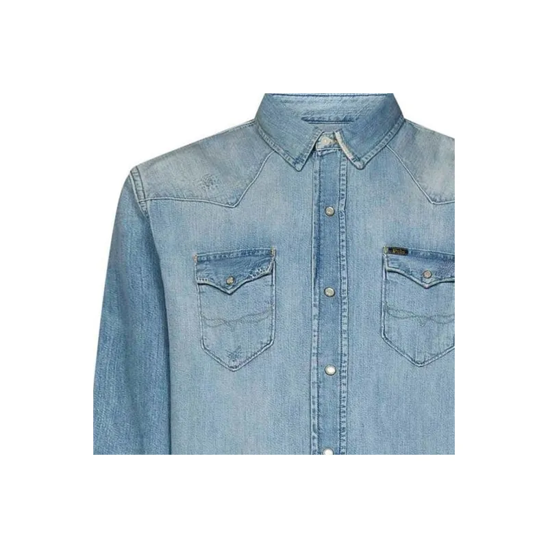 Polo Ralph Lauren Logo Patch Frayed Hem Denim Shirt-3