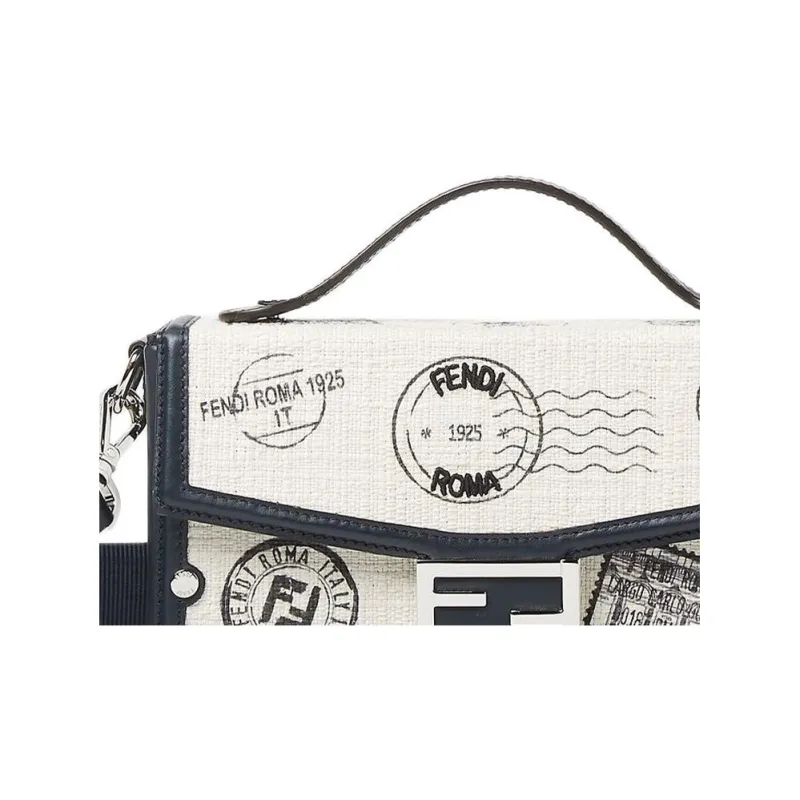 FENDI Canvas Baguette Bag, Shoulder Bag, Crossbody Bag, Handbag Men's White & Multicolor-4