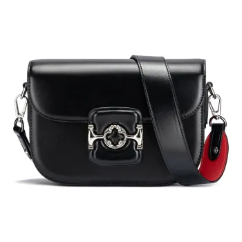 ROBERTA DI CAMERINO Top Grain Cow Leather Crossbody Crescent Bag Shoulder Bag Women's Black/Ecru