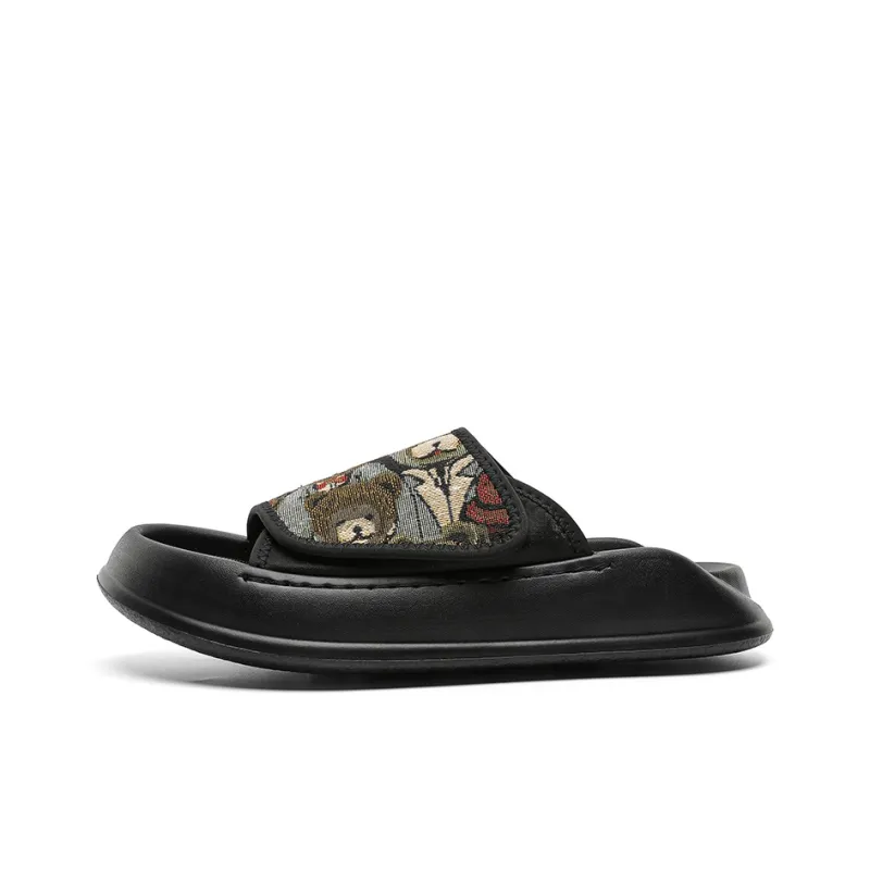 PAVEA Rubber Sole Slip Resistant Abrasion Resistant Massage Slide Slippers Men's Black-0