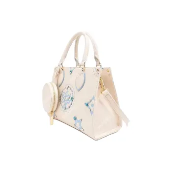 DAPHNE PU Tote Bag, Shopping Bag, Shoulder Bag, Crossbody Bag, Handbag Medium Size Women's White & Blue