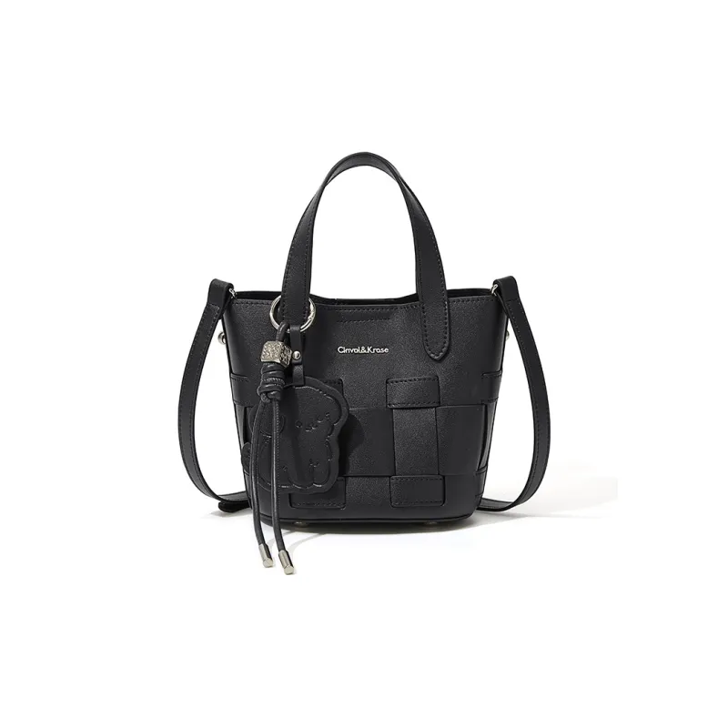 CinvaiKrose Synthetic Leather Bucket Bag, Shoulder Bag, Crossbody Bag, Handbag, Basket Bag Trumpets Women's Ecru/Black-4