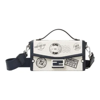 FENDI Canvas Baguette Bag, Shoulder Bag, Crossbody Bag, Handbag Men's White & Multicolor
