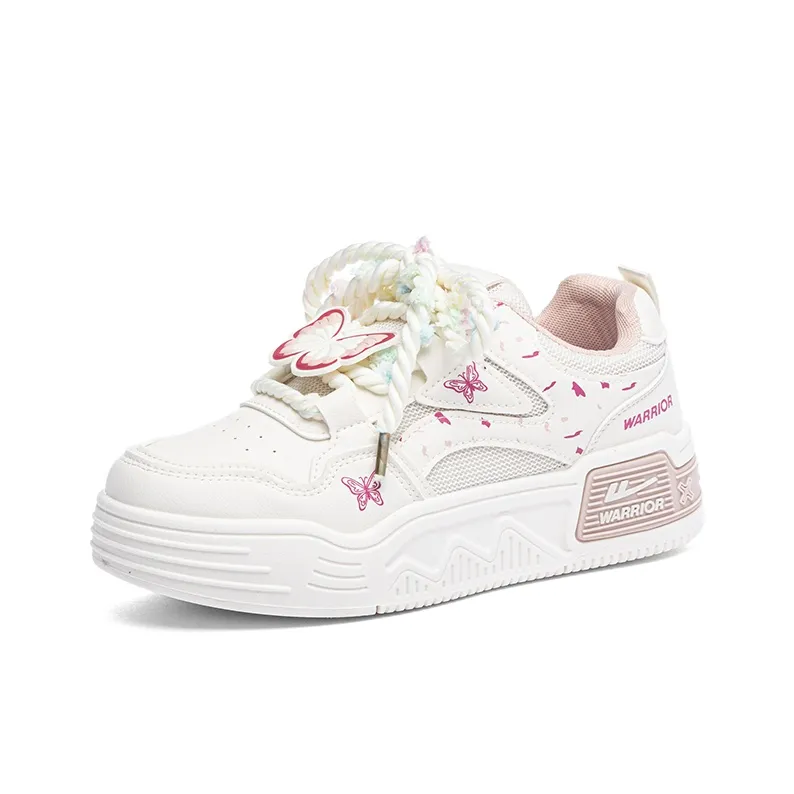 Warrior Anti Slip Wear Resistant Low Top Skateboard Shoes Women's Beige Pink-1