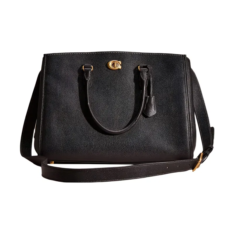 COACH Brooke Pebbled Leather One Shoulder Handbags Large Size Women's Black-0
