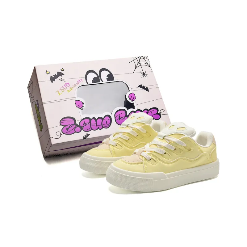 Z.SUO Coverage Balance Abrasion Resistant Lightweight Low Top Skateboard Shoes Women's Almond Yellow-1