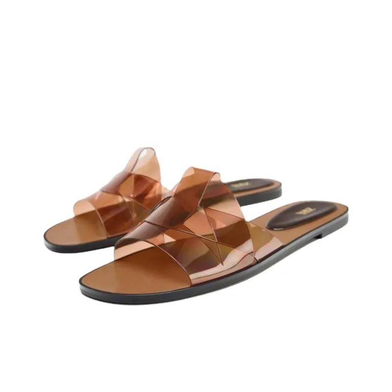 ZARA PU Polyurethane Abrasion Resistant Slide Slippers Women's Beige-2
