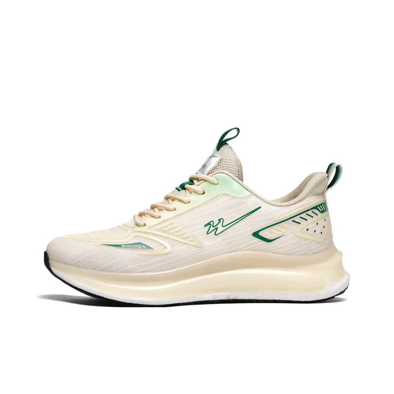 Binary Cushioning Rebound Lightweight Breathable Slip Resistant Low Top Running Shoes Unisex Beige Green-0