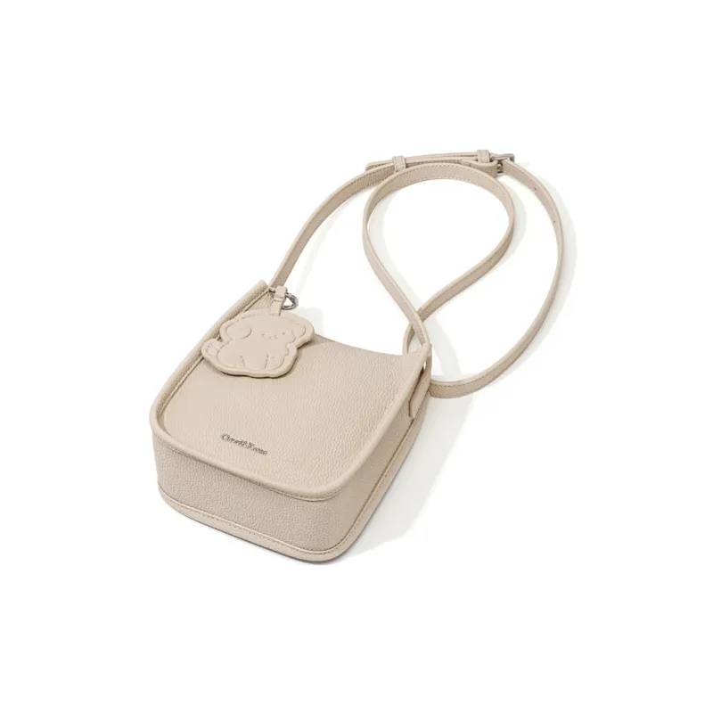 CinvaiKrose Cow Leather Shoulder Bag, Crossbody Bag, Summer Cell Phone Pouch, Small Bag Trumpets Women's Ecru/Khaki-3