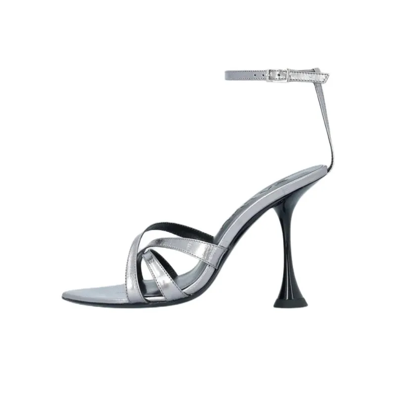 By Far Juliette Ino One Strap Sandals 10cm Women's Silver-0