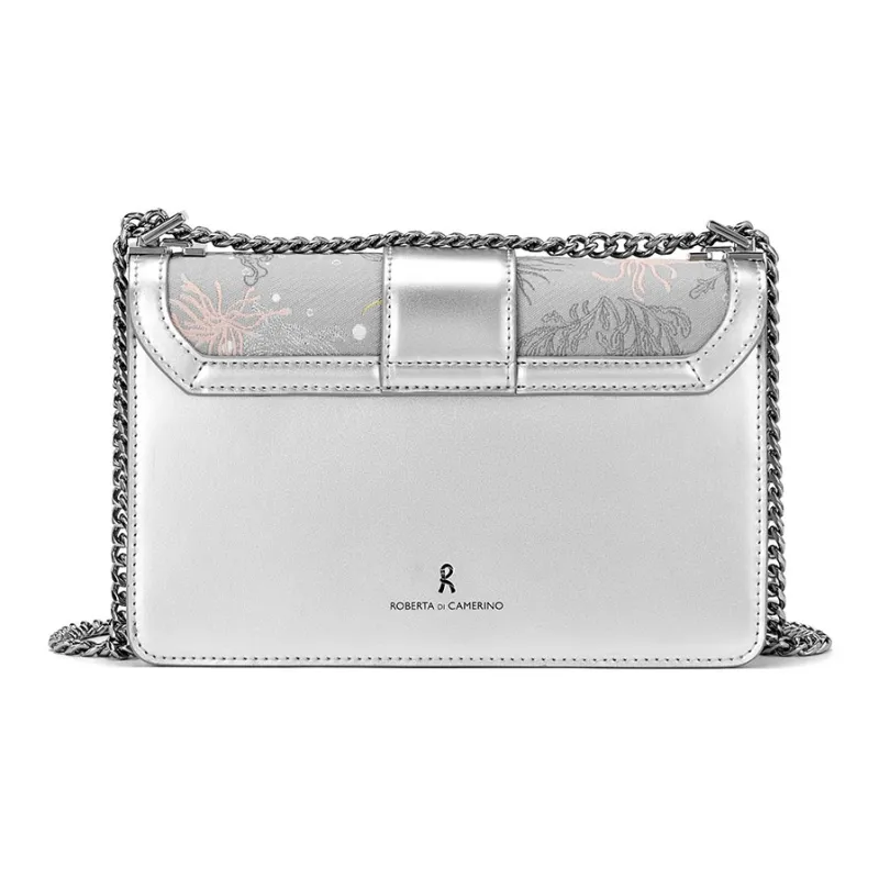 ROBERTA DI CAMERINO Fabric, Cow Split Leather Shoulder Bag Women's Sea Blue/Silver Gray-7