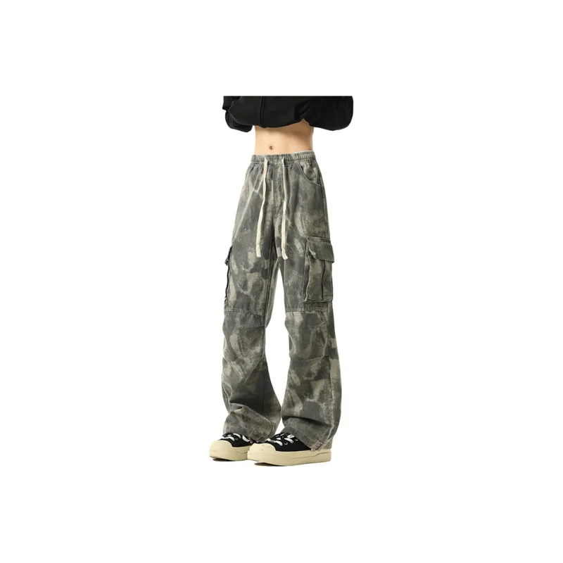 KIRHNE Cargo Pants Unisex Gray White-0