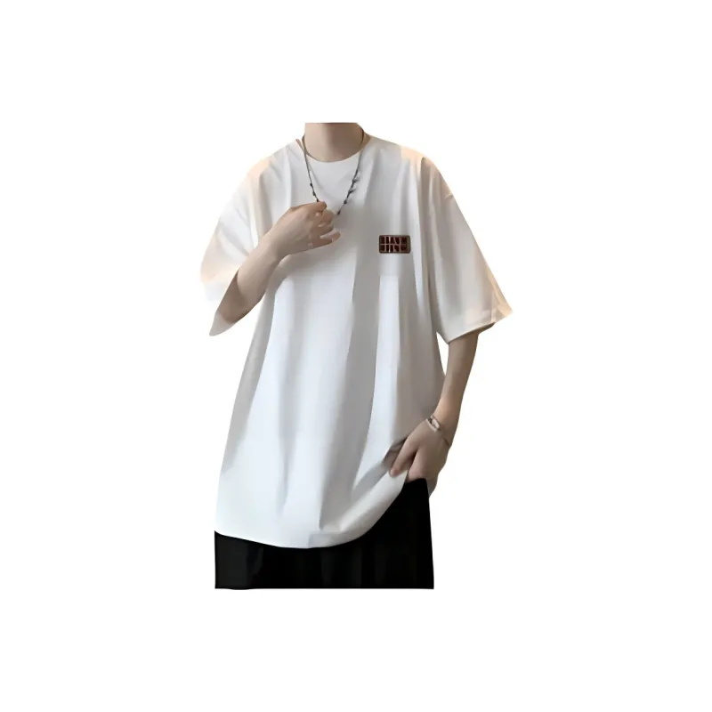 Wooden Rabbit Casual Versatile Fashion Loose Fit Niche Design Trendy Print Elbow Length Sleeved Men's-0