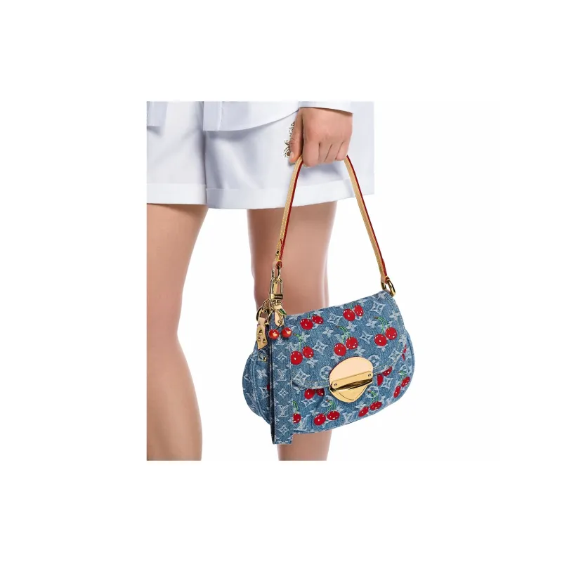 LOUIS VUITTON Takashi Murakami Collaboration Monogram Denim Fabric Bag Accessory Women's Blue-4