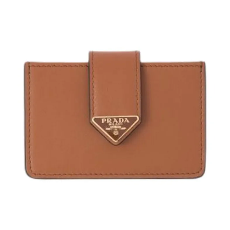 PRADA Cow Leather Card Holder Women's Brown-0