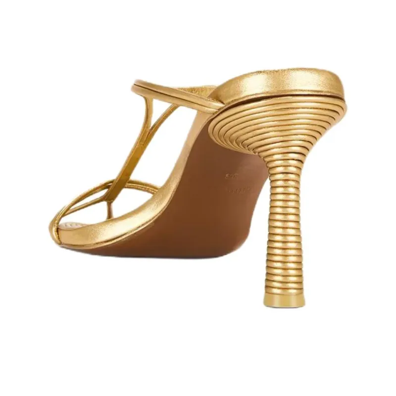 CULT GAIA Slide Slippers 9cm Women's Gold-3