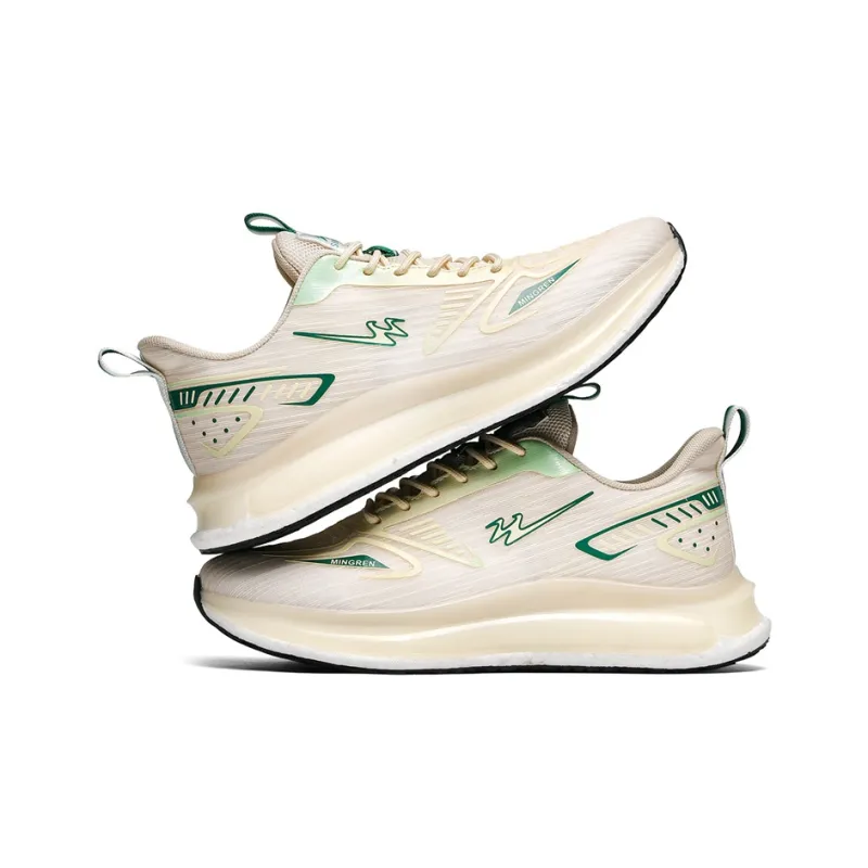 Binary Cushioning Rebound Lightweight Breathable Slip Resistant Low Top Running Shoes Unisex Beige Green-3