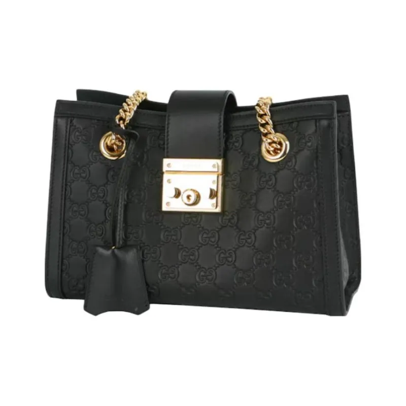 GUCCI Padlock Leather Tote Bag, Shopping Bag, Portable Crossbody Bag, Shoulder Bag Trumpets Women's Black-0