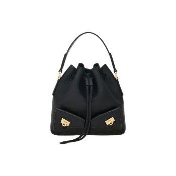 FERRAGAMO Hug Hammered Texture Calfskin Bucket Bag Handbag Women's Black