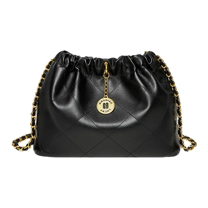 Narandu Cow Leather With Synthetic Leather Chain Bag, Crossbody Bag, Handbag, Shoulder Bag Women's Midnight Black/Ecru-0