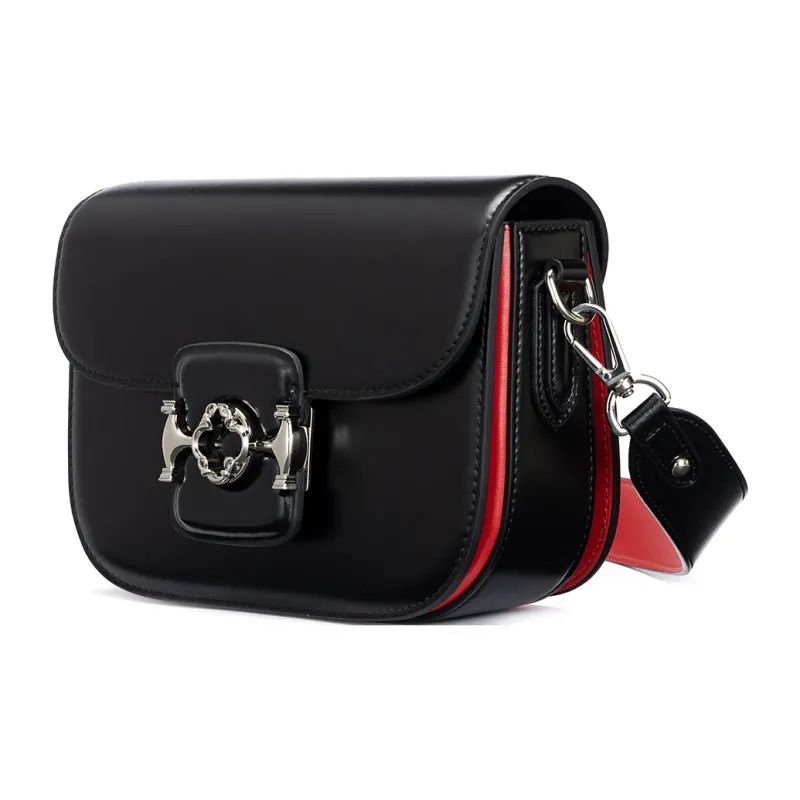 ROBERTA DI CAMERINO Top Grain Cow Leather Crossbody Crescent Bag Shoulder Bag Women's Black/Ecru-1