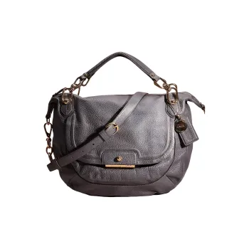 COACH Kristin Textured Leather Shoulder Bag Crossbody Bag Handbag Large Size Women's Gray Blue