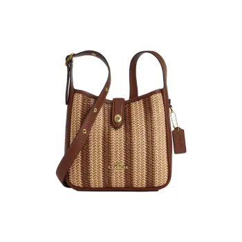 COACH Hadley Straw Shoulder Bag, Crossbody Bag Mini Women's Gold & Rosewood