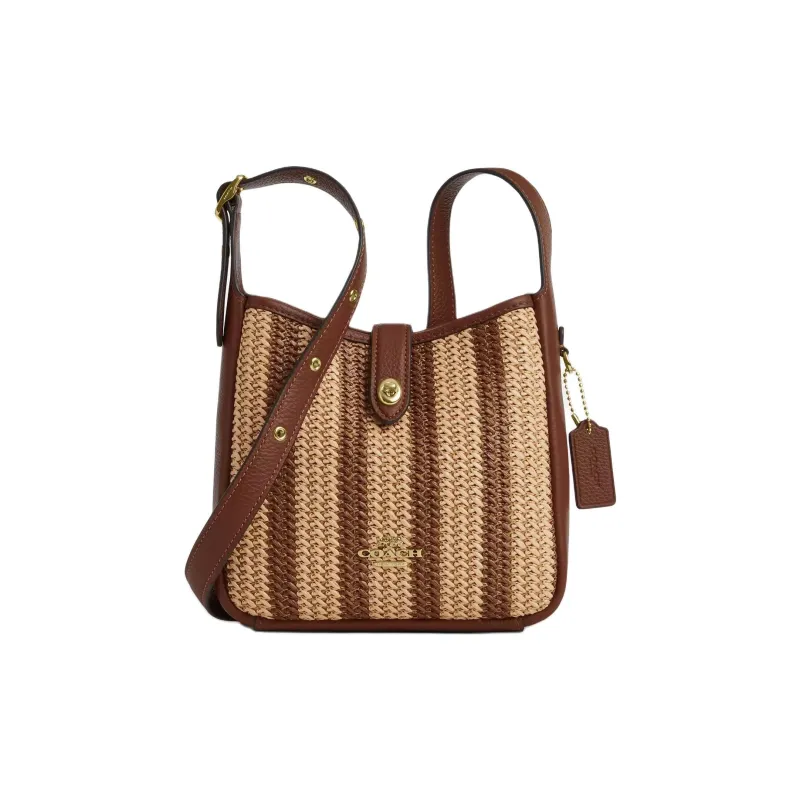 COACH Hadley Straw Shoulder Bag, Crossbody Bag Mini Women's Gold & Rosewood-0