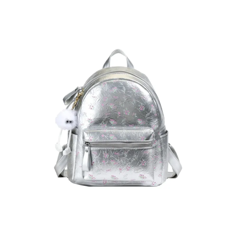 HCXK PU Backpack Women's White/Silver/Black-6