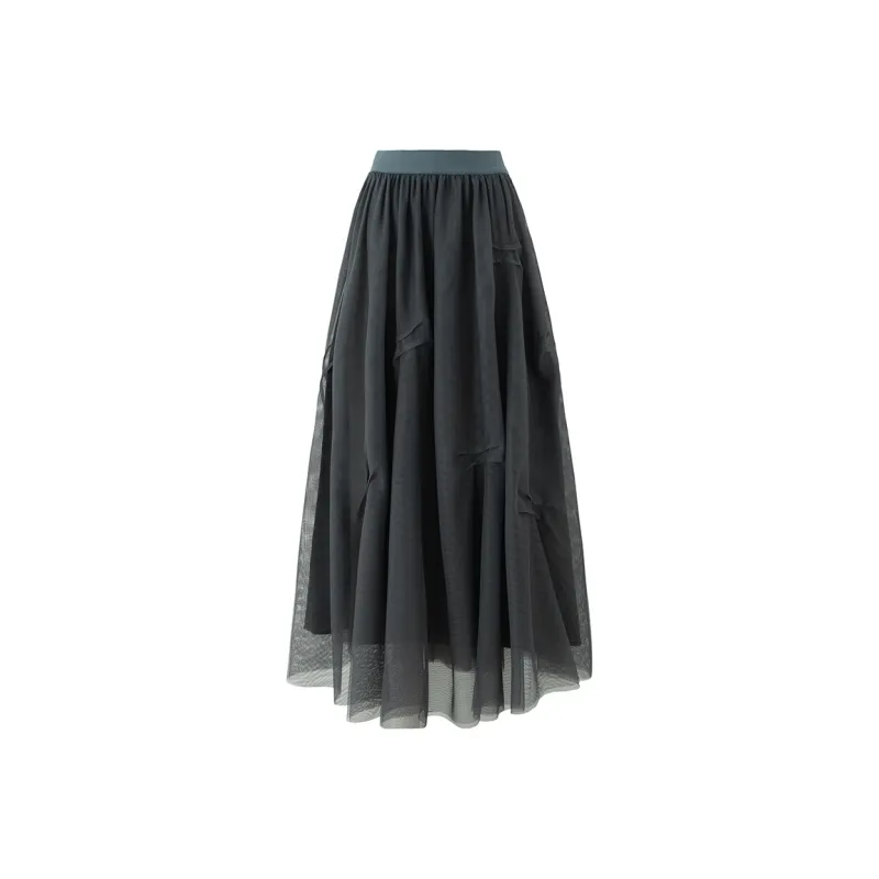SOON FLOWER Casual Long Skirt Women's Dark Gray-0
