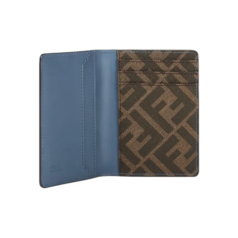 FENDI Leather Card Holder Men's Blue & Brown-1