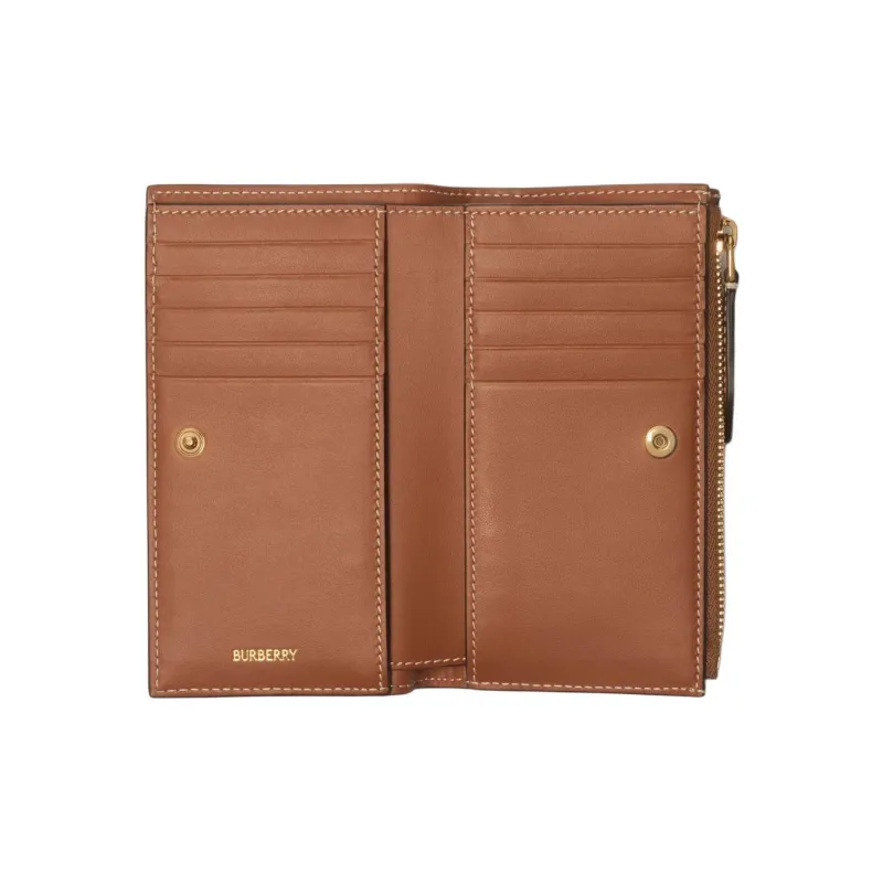 Burberry Coated Cotton Blend Fabric Wallet Medium Size Women's Beige & Heather Brown-2