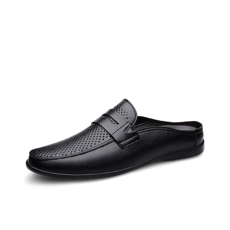 AIPSEN Rubber Sole Abrasion Resistant Slip Resistant Closed Toe Slippers Men's Black-1