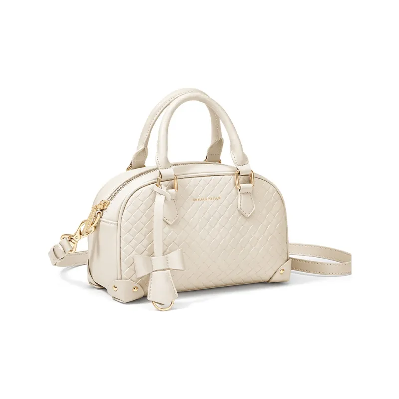 CNOLES Synthetic Leather With Cow Leather Handbag, Shoulder Bag, Crossbody Bag Women's White-1