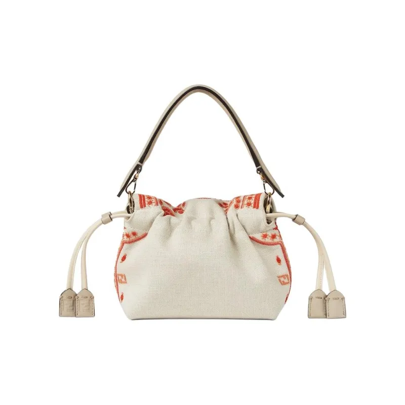FENDI Baguette Canvas Shoulder Bag, Crossbody Bag, Handbag Trumpets Women's Beige & Red-3