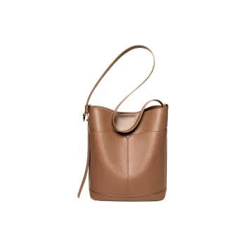 Narandu Cow Leather Bucket Bag Tote Bag Shoulder Bag Large Size Women's Gold Brown/Coffee/Ecru & Apricot