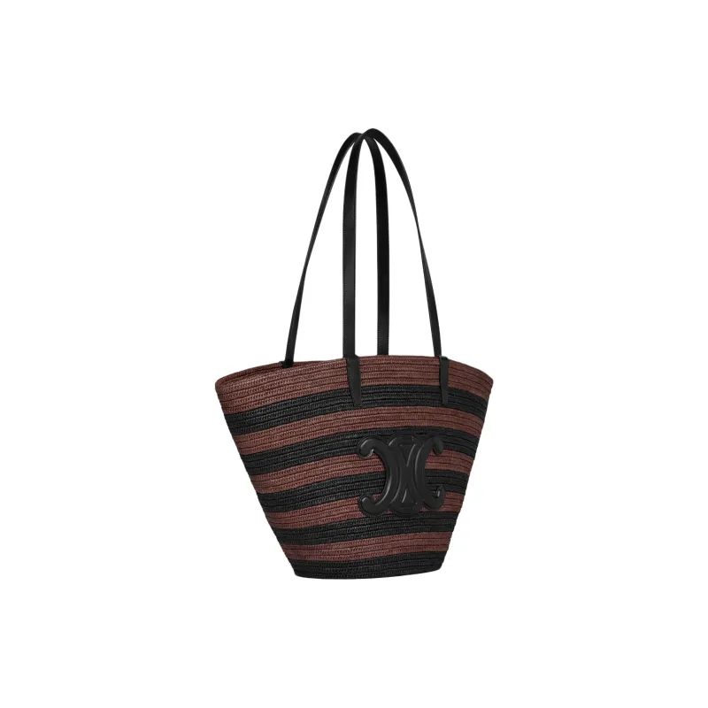 CELINE Couffin Raffia Handbag, Shoulder Bag Regular Women's Black & Brown-2
