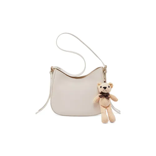 Narandu Cow Leather With Synthetic Leather Crossbody Bag Shoulder Bag Saddle Bag Women's Ecru & Apricot