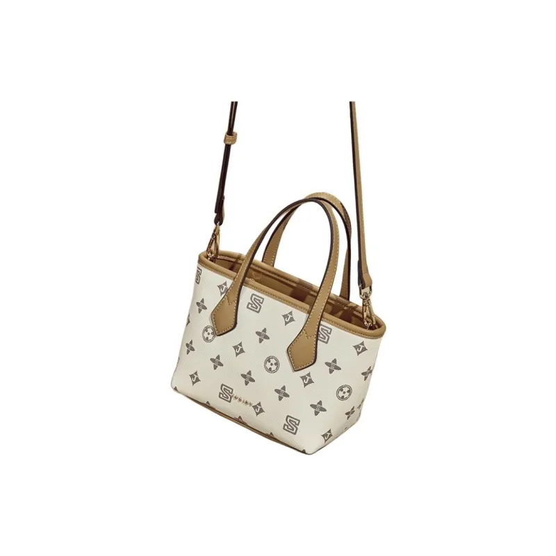 JOSINY PU Basket Bag, Shoulder Bag, Crossbody Bag, Handbag Women's Ecru/Coffee-3